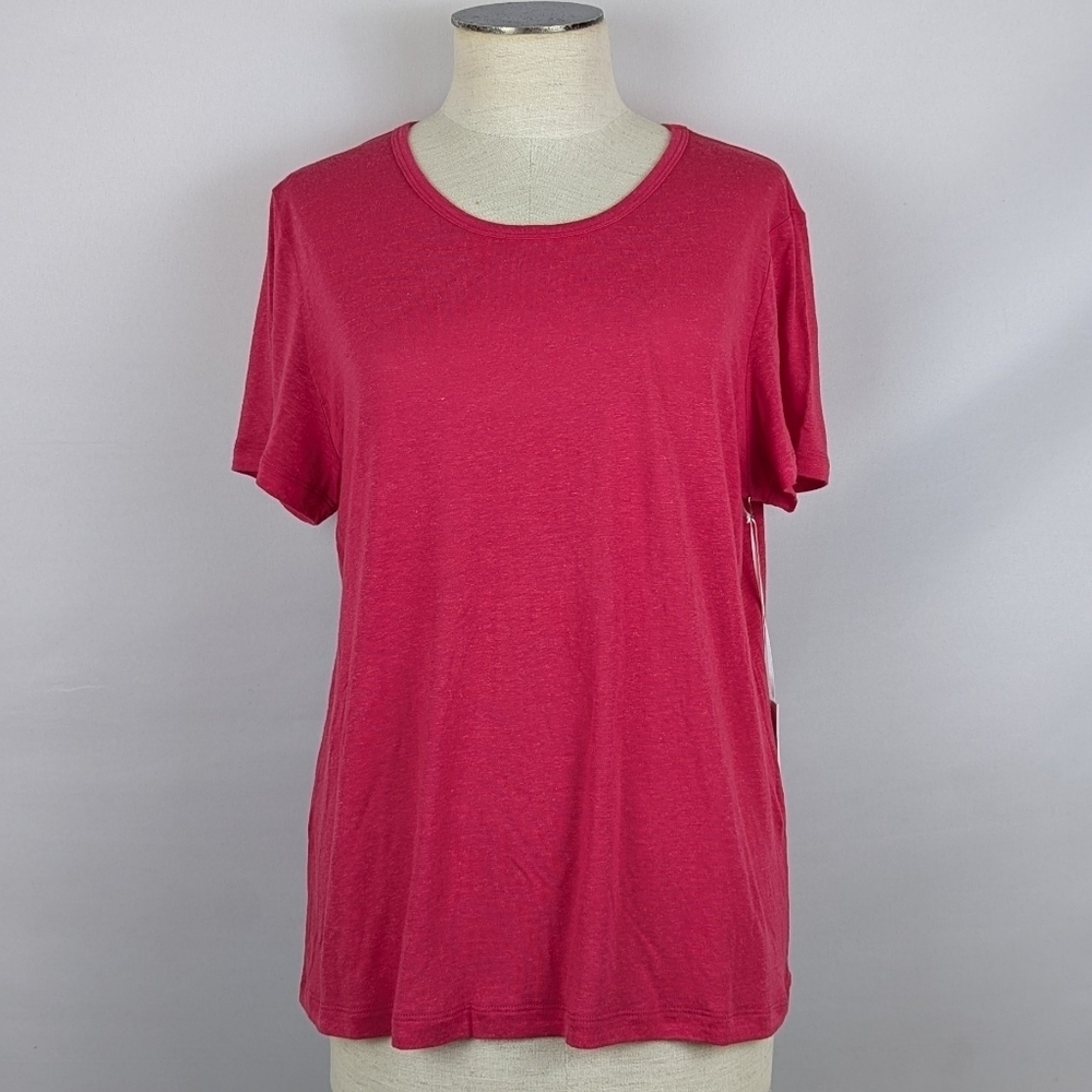 Young Fabulous & Broke Tee Linen Blend Short Sleeve Round Neck Cerise Pink L NWT